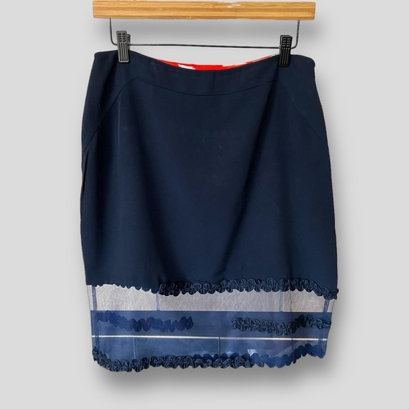 Bazar de Christian Lacroix Navy Skirt, Sheer Detailing Ruffled.